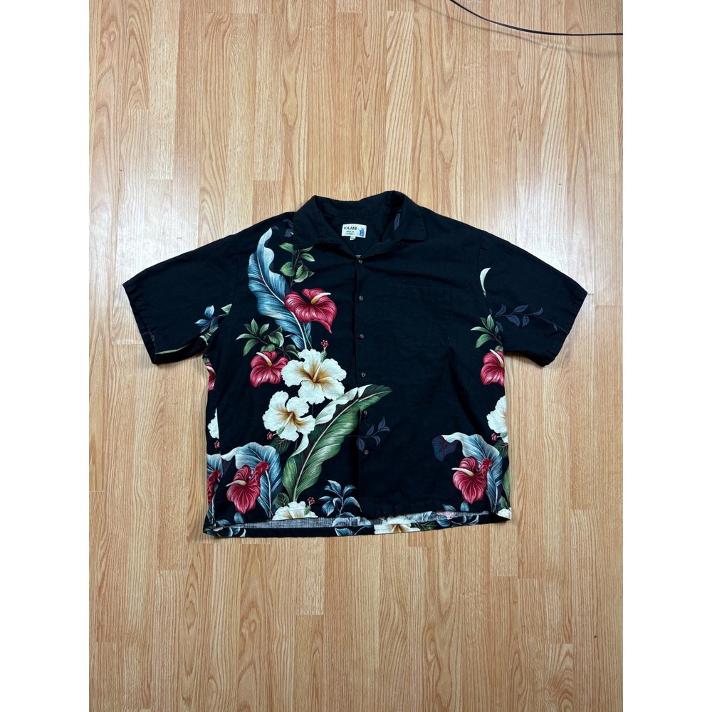 Iolani Mens 3XL Hawaiian Shirt Black Tropical Floral Hibiscus Coconut Buttons